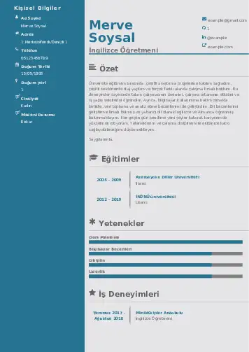 Yabancı Dil Öğretmeni Cv Örnekleri cv indir
